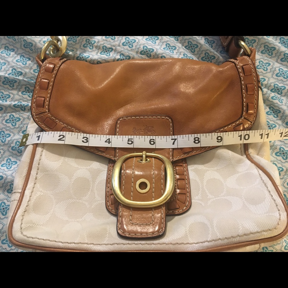 Coach white signature C lace leather trim bag